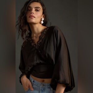 Dolan Black Blouse with Lace Trim